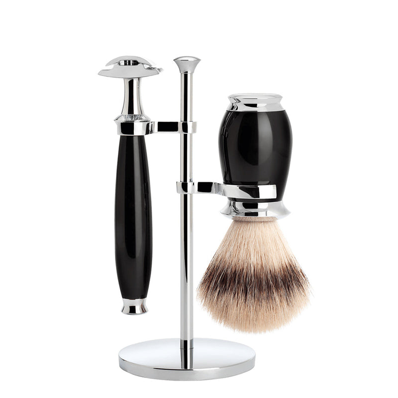 MÜHLE PURIST Black Silvertip Fibre Brush and Safety Razor Shaving Set