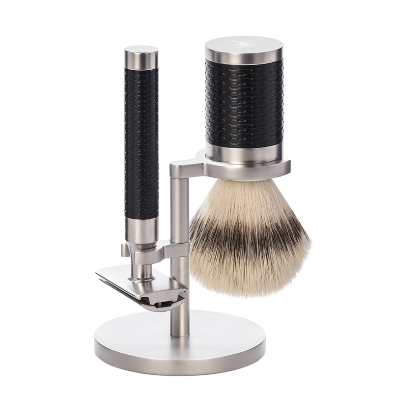 MÜHLE ROCCA Stainless Steel and Black Vegan Brush and Safety Razor Set