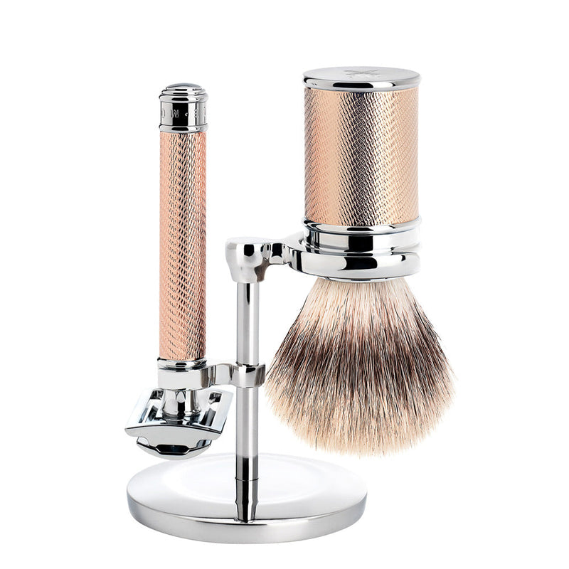 MÜHLE TRADITIONAL Rose Gold Silvertip Fibre Brush and Safety Razor Set