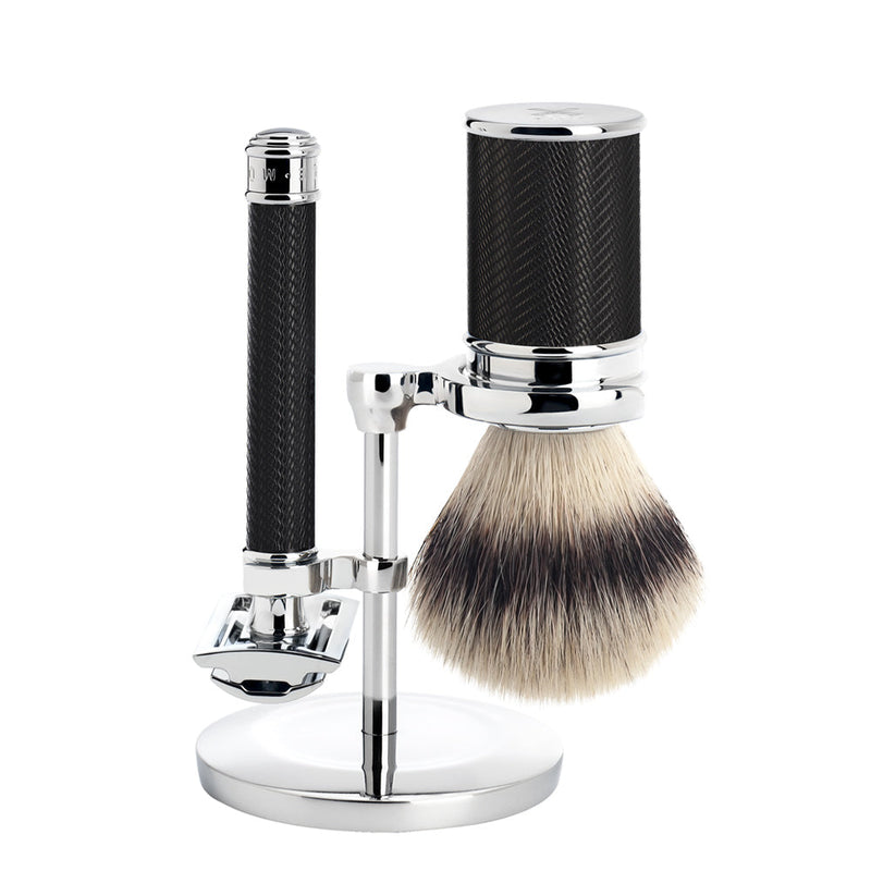 MÜHLE TRADITIONAL Vegan Brush and Safety Razor Set in Black Chrome