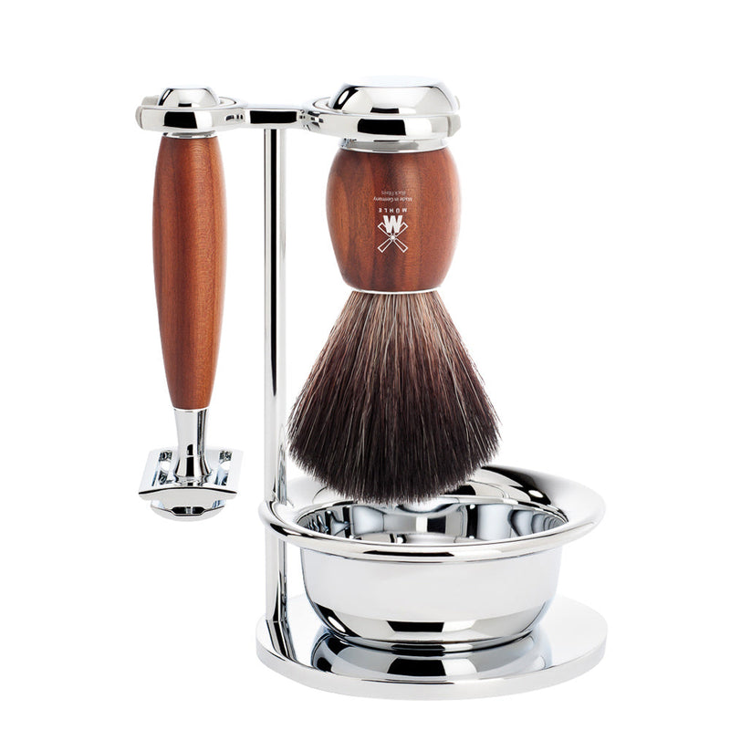 MÜHLE VIVO Plum Wood Black Fibre Brush and Safety Razor Set with Bowl