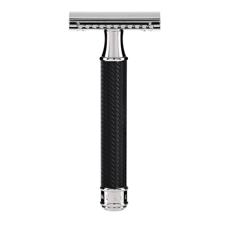 Muhle Traditional series black and chrome safety razor closed comb