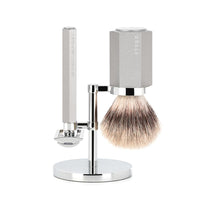 MÜHLE Hexagon 3-Piece Shaving Set in Silver Incl. Safety Razor & Vegan Brush